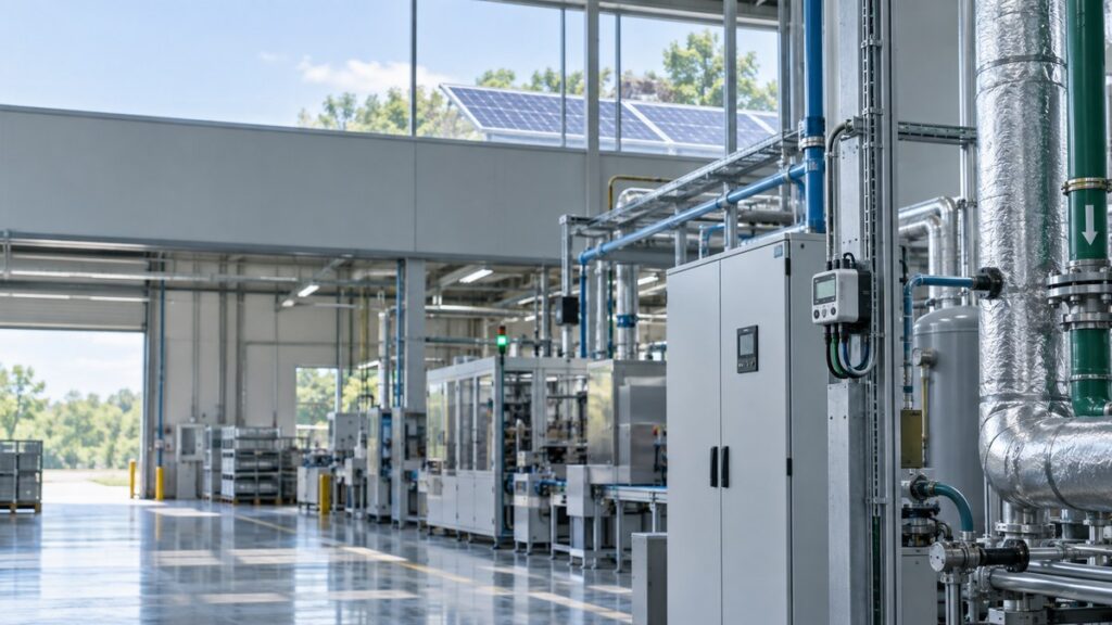 エネルギー計測設備と太陽光発電を備えた製造工場
